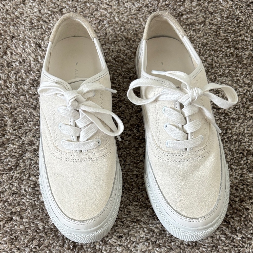 All Saints Women’s Bella Suede White Sneaker Cow & Sheep Leather Size 7